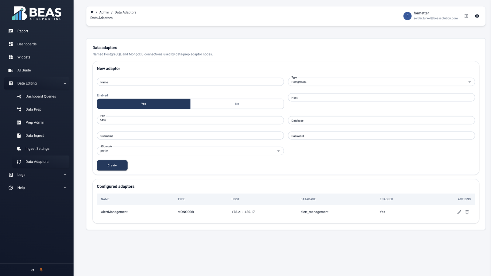 Data connectors screen