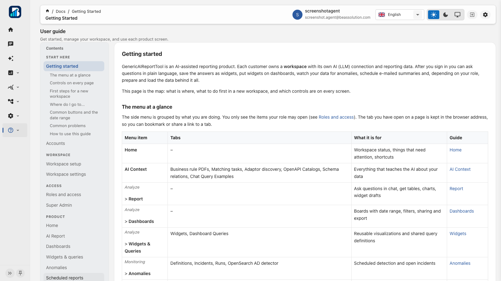 In-product documentation getting started